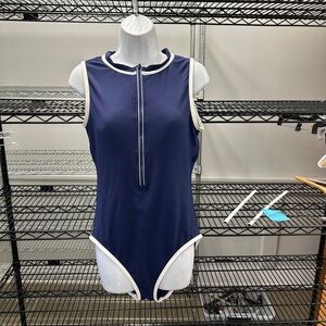 Tommy Bahama Blue and White One Piece Swimsuit with Sporty Design